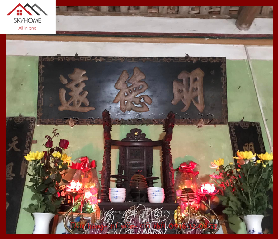 Hoành phi gỗ phòng thờ chữ Mình Đức viễn mẫu 4